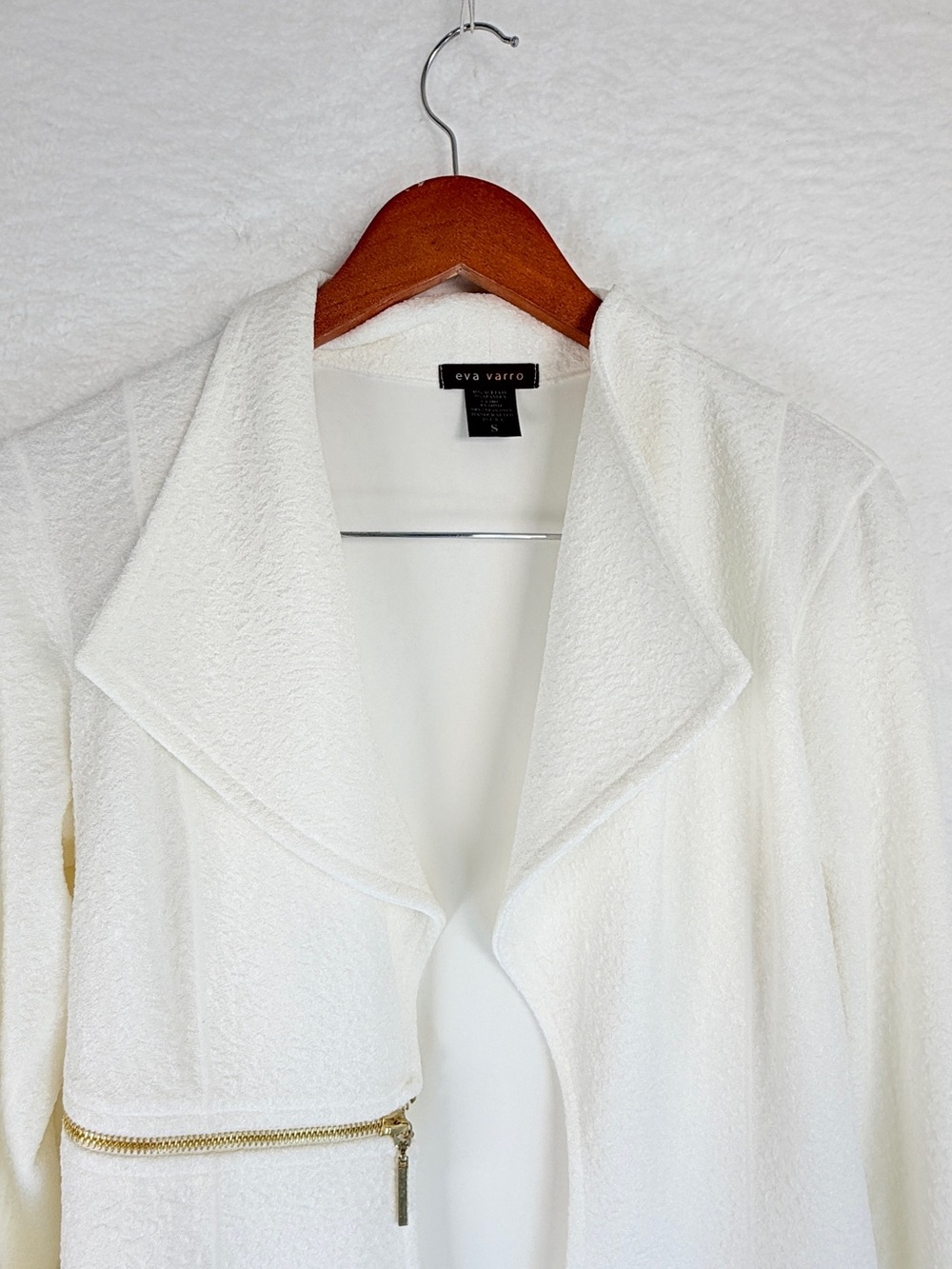 Eva Varro Textured Zip Accent Jacket Coat Womens Size Small Ivory avant garde - Picture 3 of 9